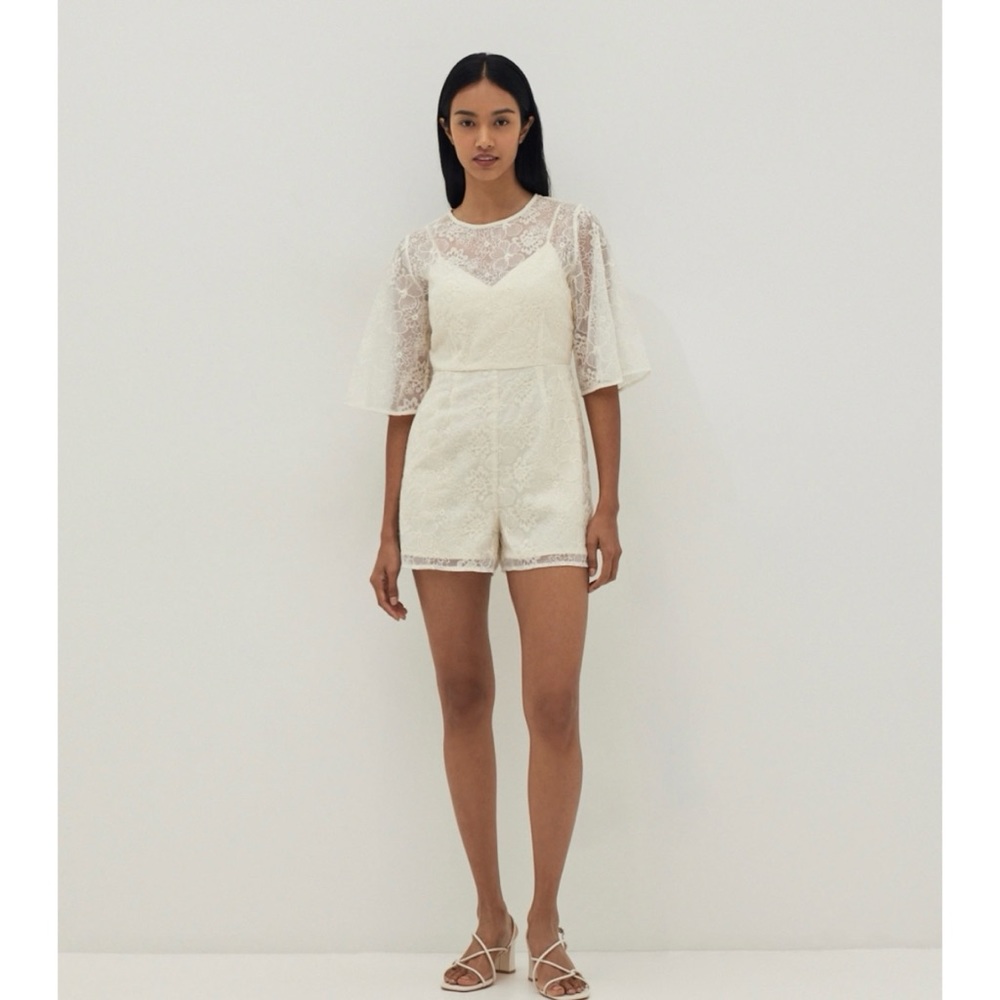 Bridal floral lace romper -S white